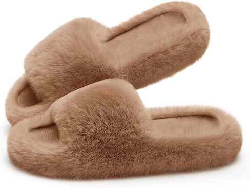 ATHMILE Womens Slippers with Arch Support Lightweight Fuzzy House Slippers for Women Cozy Memory Foam Indoor Open-toe Comfy Shoes for Women Size 7.5-8.5 in Saudi Arabia