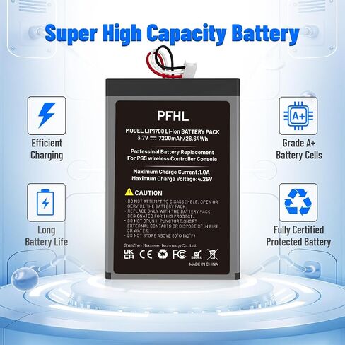 2 Pack 7200mAh LIP1708, PS5 Battery, (2026 New Upgrade) New 0 Cycle High Capacity Battery for Sony PlayStation 5 Controller CFI-ZCT1W with Repair Tool Kits in Saudi Arabia