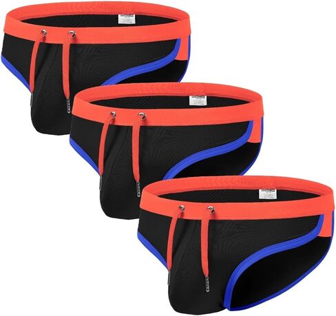 Men's Swim Briefs Color Block Sexy Bikini Swimsuit Low Rise Beach Swimwear with Drawstring in Saudi Arabia