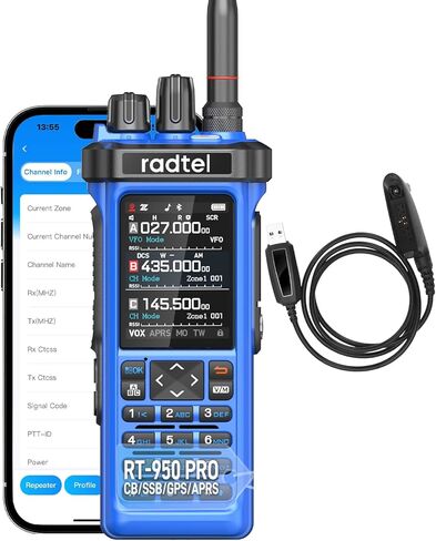 Radtel RT-950 PRO Ham Radio GPS/APRS, 10W Walkie Talkie Long Range Handheld Two Way Radio, SW/MW/LW RX, Bluetooth APP Programming, NOAA, Spectrum Analyzer,Blue(with Programming Cable) in Saudi Arabia