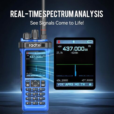 Radtel RT-950 PRO Ham Radio GPS/APRS, 10W Walkie Talkie Long Range Handheld Two Way Radio, SW/MW/LW RX, Bluetooth APP Programming, NOAA, Spectrum Analyzer,Blue(with Programming Cable) in Saudi Arabia