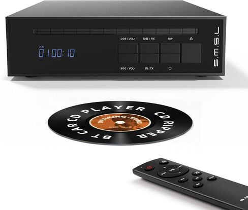 SMSL PL20 HiFi CD Player for Home, CD Ripper, Bluetooth Car CD Players, 2*CS43131 Chip, USB Drive/Bluetooth Input RCA/BT/3.5mm/4.4mm Balanced/Optical/Coaxial Digital Output, Black in Kuwait