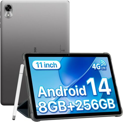UMIDIGI G9 Tab 11 بوصة، Android 14 Tablet بفتحات بطاقة SIM مزدوجة 8 جيجابايت + 256 جيجابايت + 1 تيرابايت توسيع، جهاز لوحي Android مزود بقلم وحقيبة 7200 مللي أمبير في الساعة وكاميرات 13 + 8 ميجابكسل، خلوي مع فتح الوجه، GPS، FM (رمادي) in Kuwait