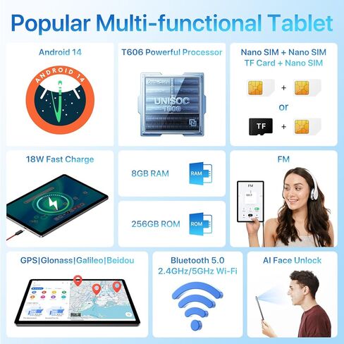 UMIDIGI G9 Tab 11 بوصة، Android 14 Tablet بفتحات بطاقة SIM مزدوجة 8 جيجابايت + 256 جيجابايت + 1 تيرابايت توسيع، جهاز لوحي Android مزود بقلم وحقيبة 7200 مللي أمبير في الساعة وكاميرات 13 + 8 ميجابكسل، خلوي مع فتح الوجه، GPS، FM (رمادي) in Kuwait
