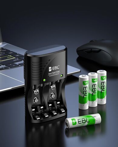 شاحن بطارية EBL 4-Bay لبطاريات AA وAAA القابلة لإعادة الشحن مع بطاريات AA NiMh القابلة لإعادة الشحن، 4 قطع، شاحن بطارية مع قابس حائط قابل للطي in Saudi Arabia