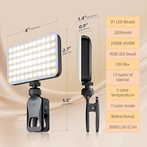 Selfie Light for Video Conference and Make Up,91 LED Clip On Light and Eye Friendly,3 Modes 10 Brightness, Rechargeable 2000mAh, Portable Compatible with Phone Laptop Webcam Zoom,Live Streaming in Saudi Arabia