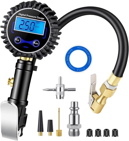 مقياس ضغط الإطارات الرقمية مع نفخ ، ملحقات ضاغط الهواء مع اقتران Air Chuck Connect Quick Connect ، مرفقات السيارات مع خرطوم المطاط للسيارة ، الشاحنة ، سيارات الدفع الرباعي ، الدورة ، RV ، 250 PSI in Kuwait