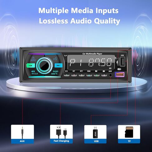 راديو بحري واحد DIN بلوتوث للسيارة، وحدة استقبال ستيريو للقارب مع نظام تشغيل iOS/Android، ميكروفون مدمج، شاشة LCD رقمية، RCA، MP3، FM، EQ، Aux-in، USB، بطاقة TF وجهاز تحكم عن بعد للتطبيقات in Kuwait
