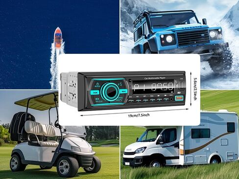 راديو بحري واحد DIN بلوتوث للسيارة، وحدة استقبال ستيريو للقارب مع نظام تشغيل iOS/Android، ميكروفون مدمج، شاشة LCD رقمية، RCA، MP3، FM، EQ، Aux-in، USB، بطاقة TF وجهاز تحكم عن بعد للتطبيقات in Kuwait