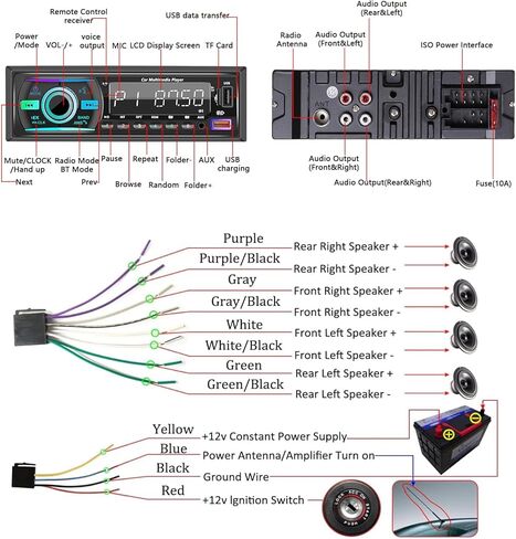 راديو بحري واحد DIN بلوتوث للسيارة، وحدة استقبال ستيريو للقارب مع نظام تشغيل iOS/Android، ميكروفون مدمج، شاشة LCD رقمية، RCA، MP3، FM، EQ، Aux-in، USB، بطاقة TF وجهاز تحكم عن بعد للتطبيقات in Kuwait