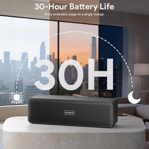 مكبر صوت بلوتوث محمول من فولميناري للمنزل، هيكل خشبي، صوت ستيريو عميق 50 وات، بلوتوث 5.3، وقت تشغيل 30 ساعة، تشغيل 4 في 1، مقاوم للماء IPX5 للاستخدام الداخلي والخارجي in Kuwait