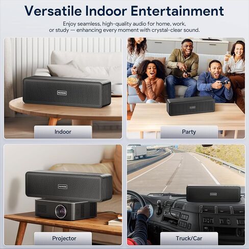 مكبر صوت بلوتوث محمول من فولميناري للمنزل، هيكل خشبي، صوت ستيريو عميق 50 وات، بلوتوث 5.3، وقت تشغيل 30 ساعة، تشغيل 4 في 1، مقاوم للماء IPX5 للاستخدام الداخلي والخارجي in Kuwait