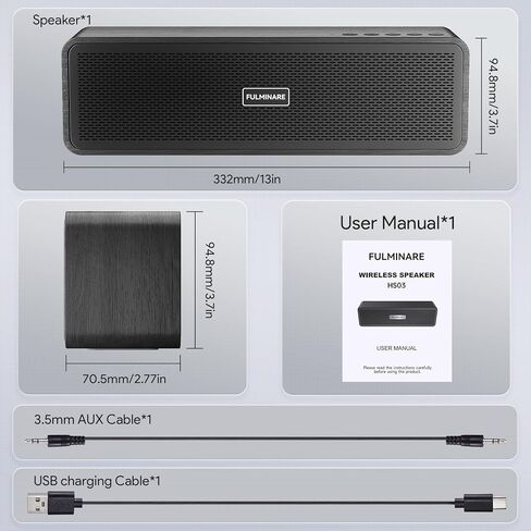 مكبر صوت بلوتوث محمول من فولميناري للمنزل، هيكل خشبي، صوت ستيريو عميق 50 وات، بلوتوث 5.3، وقت تشغيل 30 ساعة، تشغيل 4 في 1، مقاوم للماء IPX5 للاستخدام الداخلي والخارجي in Kuwait