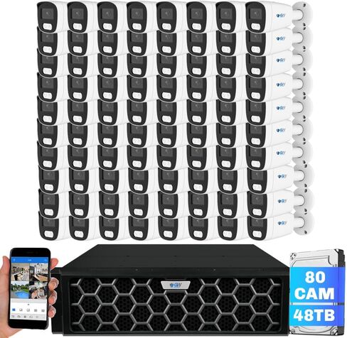 GW Security 128 Channel 12MP NVR 4K Security Camera System with 80 x 8MP PoE Spotlight Color Night Vision Outdoor/Indoor Microphone Bullet Cameras, Smart AI Human/Vehicle Detection, 48TB HDD in Saudi Arabia