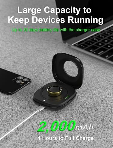حافظة شحن لاسلكية لشاحن Oura Ring 3، محطة شحن محمولة للسفر بقدرة 2000 مللي أمبير في الساعة تناسب جميع أحجام Ring Gen 3، وقت تشغيل 30 يومًا (الشاحن الرسمي غير متضمن)، أسود in Kuwait