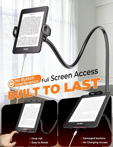 جهاز Kindle وحامل الهاتف للسرير: مشبك مرن طويل الذراع للقراءة بدون استخدام اليدين، حامل اللوح الأمامي للمكتب بجانب السرير، متوافق مع iPhone 17 Pro Max Kindle Kobo وأجهزة 4.7-8.6 بوصة in Kuwait