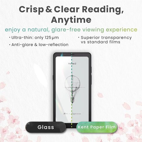 BELLEMOND | Kent Paper Screen Protector compatible with Onyx Boox Palma 2 Pro/2/1 (6.13") | Matte Anti-Glare Film for Comfortable Reading | Paper-Feel Texture for E Ink Screens | 2-Pack | Made in Japan in Saudi Arabia