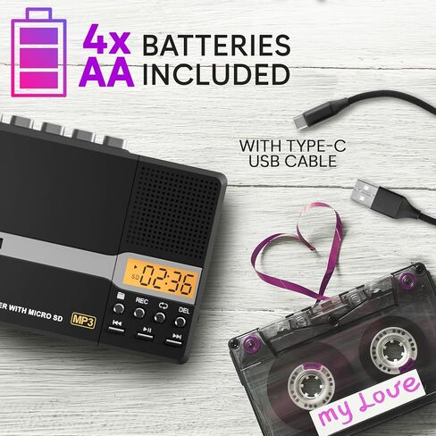KLIM K10 مشغل أشرطة كاسيت محمول ومسجل شرائط، كاسيت إلى محول MP3 + ميكروفون مدمج ومكبر صوت + نقل USB للكمبيوتر + بطارية/يعمل بـ USB + بطاقة SD سعة 8 جيجابايت + سماعات أذن in Kuwait