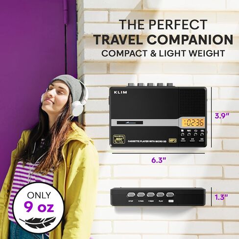 KLIM K10 مشغل أشرطة كاسيت محمول ومسجل شرائط، كاسيت إلى محول MP3 + ميكروفون مدمج ومكبر صوت + نقل USB للكمبيوتر + بطارية/يعمل بـ USB + بطاقة SD سعة 8 جيجابايت + سماعات أذن in Kuwait