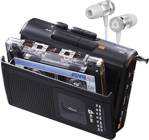 مشغل أشرطة كاسيت KLIM K8 محمول مع سماعات فيوجن - مسجل كاسيت - إصدار جديد - AM/FM - ميكروفون ومكبر صوت مدمج - مقبس سماعة الرأس وسماعات الأذن - أسود in Kuwait