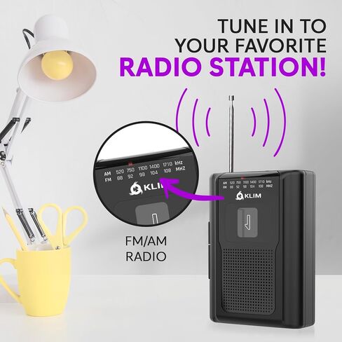 مشغل أشرطة كاسيت KLIM K8 محمول مع سماعات فيوجن - مسجل كاسيت - إصدار جديد - AM/FM - ميكروفون ومكبر صوت مدمج - مقبس سماعة الرأس وسماعات الأذن - أسود in Kuwait