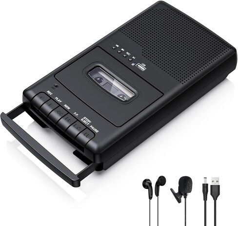 Portable Tape USB Player with Stand-Alone Mic, Cassette Players Recorder, Cassettes Tape Digital Converter to USB Flash Disk, Built-in Speaker, Retractable Handle, One-Touch Recording in Saudi Arabia