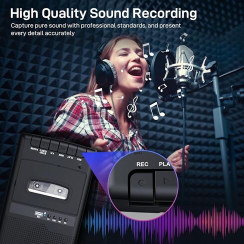 Portable Tape USB Player with Stand-Alone Mic, Cassette Players Recorder, Cassettes Tape Digital Converter to USB Flash Disk, Built-in Speaker, Retractable Handle, One-Touch Recording in Saudi Arabia