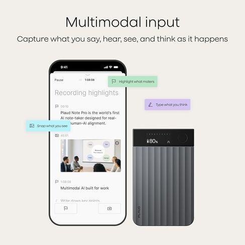 مسجل صوت Plaud Note Pro AI، نسخ وتلخيص باستخدام الذكاء الاصطناعي، التحكم في التطبيق، مدون ملاحظات للاجتماعات والمكالمات، يدعم 112 لغة، نحيف للغاية مع شاشة عرض فورية، جراب متضمن، أسود in Kuwait