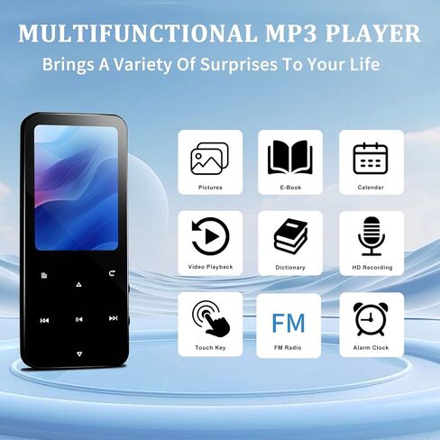 مشغل MP3 سعة 144 جيجابايت، مشغل موسيقى بلوتوث 5.2، موسيقى رقمية هاي فاي، مكبر صوت عالي الدقة مدمج، راديو FM، مسجل صوت، سماعات متضمنة، مشغل MP3 للأصدقاء والأطفال والطلاب وكبار السن (أسود) in Kuwait