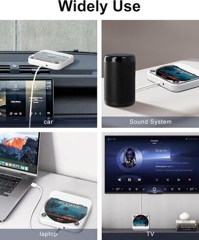 مشغل أقراص مضغوطة محمول للسيارة مع منفذ USB/AUX، مشغل أقراص مضغوطة خارجي متوافق مع ستيريو راديو السيارة والكمبيوتر المحمول والتلفزيون والكمبيوتر، عالمي للمركبة، أبيض in Kuwait