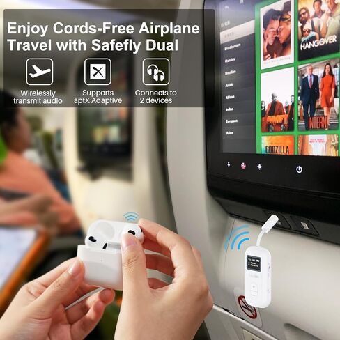 جهاز إرسال بلوتوث مزدوج من SafeFly مع شاشة لسماعتين هوائيتين، محول صوت لاسلكي يدعم زمن استجابة منخفض aptX، نطاق طويل، عمر بطارية 30 ساعة، مقبس صوت 3.5 مم على الطائرات، التلفزيون، صالة الألعاب الرياضية، MP3-أبيض in Kuwait