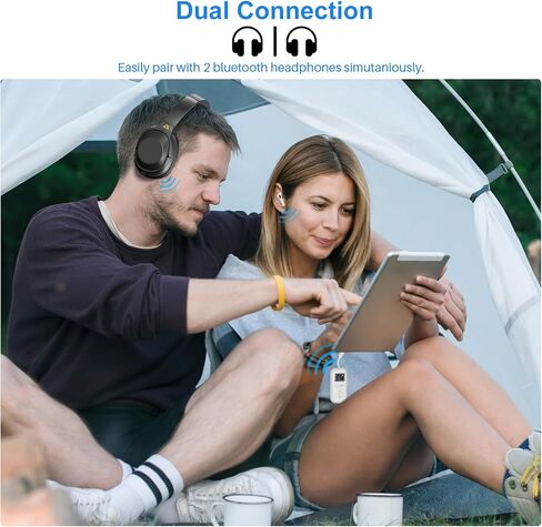 جهاز إرسال بلوتوث مزدوج من SafeFly مع شاشة لسماعتين هوائيتين، محول صوت لاسلكي يدعم زمن استجابة منخفض aptX، نطاق طويل، عمر بطارية 30 ساعة، مقبس صوت 3.5 مم على الطائرات، التلفزيون، صالة الألعاب الرياضية، MP3-أبيض in Kuwait