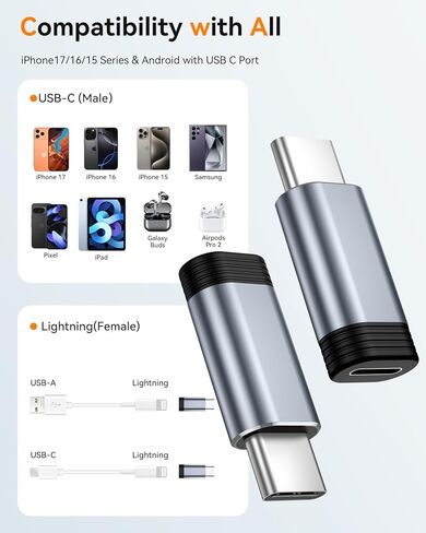 Temdan 4 Pack Lightning to USB C Adapter for iPhone 15/16/17 Pro/17 Pro Max,for iPhone 17/16 Charger,17/16 Accessories,Fast Charging & Data Transfer,USB C Charger Connector Cable,Not for Audio/OTG in Saudi Arabia