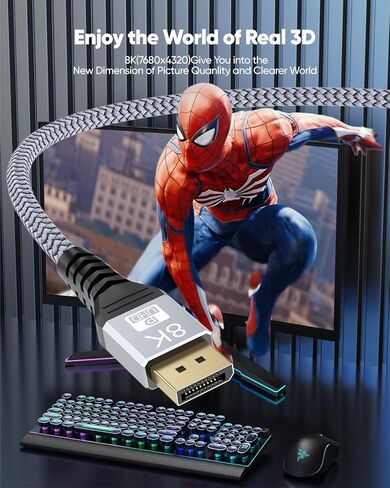 8K DisplayPort Cable 12FT, Display Port 1.4 Cable 12 Feet DP to DP Cord (8K@60Hz, 4K@144Hz, 2K@240Hz, 32.4Gbps, Dynamic HDR, HDCP2.2, 3D) for Gaming Monitor, Graphics Card, PC, Laptop in Saudi Arabia