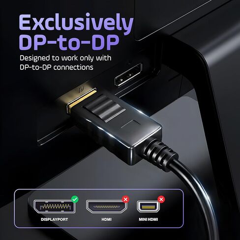 كابل DisplayPort ممتاز بطول 6 أقدام - 4K@60 هرتز، 1440p@165 هرتز، 1080p@240 هرتز، سلك HD DP إلى DP عالي السرعة مع مزالج قفل، مصمم للكمبيوتر الشخصي وبطاقة الرسومات والتلفزيون والكمبيوتر المحمول والشاشة وملحقات أجهزة الكمبيوتر الشخصية للألعاب in Saudi Arabia