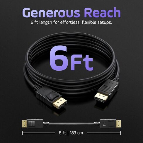 كابل DisplayPort ممتاز بطول 6 أقدام - 4K@60 هرتز، 1440p@165 هرتز، 1080p@240 هرتز، سلك HD DP إلى DP عالي السرعة مع مزالج قفل، مصمم للكمبيوتر الشخصي وبطاقة الرسومات والتلفزيون والكمبيوتر المحمول والشاشة وملحقات أجهزة الكمبيوتر الشخصية للألعاب in Saudi Arabia