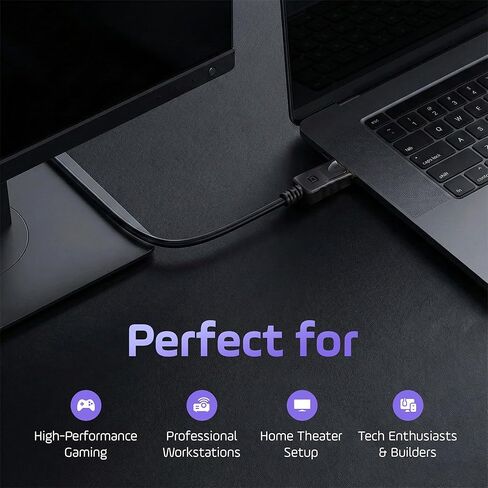 كابل DisplayPort ممتاز بطول 6 أقدام - 4K@60 هرتز، 1440p@165 هرتز، 1080p@240 هرتز، سلك HD DP إلى DP عالي السرعة مع مزالج قفل، مصمم للكمبيوتر الشخصي وبطاقة الرسومات والتلفزيون والكمبيوتر المحمول والشاشة وملحقات أجهزة الكمبيوتر الشخصية للألعاب in Saudi Arabia