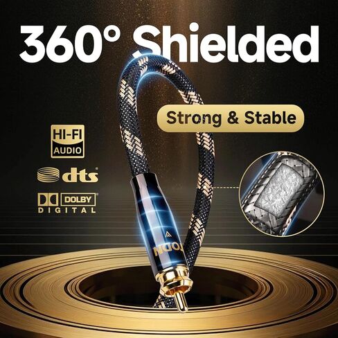 كابل صوت TODN HiFi رقمي محوري لعشاق الصوت 75 أوم SPDIF Coax مع قلب O-C-C، مزدوج الحماية، قابس مطلي بالذهب 24 قيراط (3 أقدام /1 متر) in Kuwait