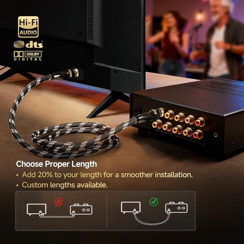 كابل صوت TODN HiFi رقمي محوري لعشاق الصوت 75 أوم SPDIF Coax مع قلب O-C-C، مزدوج الحماية، قابس مطلي بالذهب 24 قيراط (3 أقدام /1 متر) in Kuwait