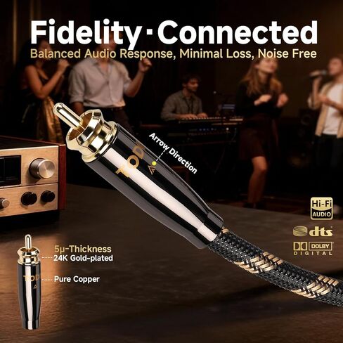 كابل صوت TODN HiFi رقمي محوري لعشاق الصوت 75 أوم SPDIF Coax مع قلب O-C-C، مزدوج الحماية، قابس مطلي بالذهب 24 قيراط (3 أقدام /1 متر) in Kuwait