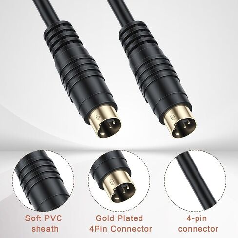 S Video Cable, 4-Pin Connector Male to Male S-Video Cable, Svideo Cables Compatible with DVD Player, DSS receivers, Home Theater, VCRs, DVRs/PVRs(1.5m/5FT) in Kuwait