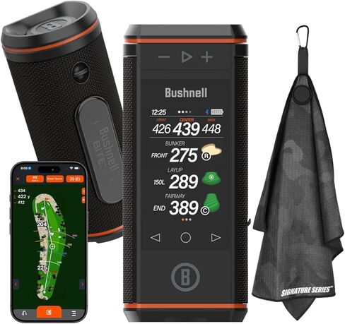 Bushnell Golf Wingman HD GPS Speaker with Color Touchscreen, Audible and Visual Front/Center/Back with Powerful 360 Degree Audio, Hazard Distances. Full Hole View and Signature Series Golf Towel in Saudi Arabia