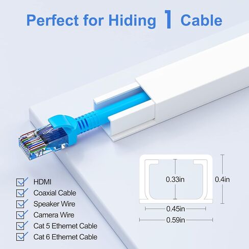 Yecaye Cord Hider, 113in One-Cord Cable Concealer, Cord Covers for Wires on Wall, Easy Install Cable Management Kit for 2 Small Wires, Cables Raceway Home Office, W0.59in H0.4in, White in Saudi Arabia