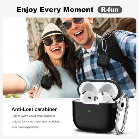 حافظة R-fun لأجهزة AirPods 4 مع مجموعة أدوات تنظيف، غطاء سيليكون ناعم واقٍ بالكامل مع سلسلة مفاتيح لحافظة AirPods 4 Gen للرجال والنساء، متوافقة مع حافظة Apple AirPods الجيل الرابع 2024، أسود in Saudi Arabia