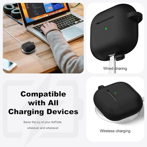 حافظة R-fun لأجهزة AirPods 4 مع مجموعة أدوات تنظيف، غطاء سيليكون ناعم واقٍ بالكامل مع سلسلة مفاتيح لحافظة AirPods 4 Gen للرجال والنساء، متوافقة مع حافظة Apple AirPods الجيل الرابع 2024، أسود in Saudi Arabia