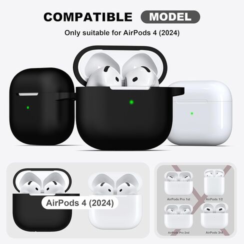 حافظة R-fun لأجهزة AirPods 4 مع مجموعة أدوات تنظيف، غطاء سيليكون ناعم واقٍ بالكامل مع سلسلة مفاتيح لحافظة AirPods 4 Gen للرجال والنساء، متوافقة مع حافظة Apple AirPods الجيل الرابع 2024، أسود in Saudi Arabia