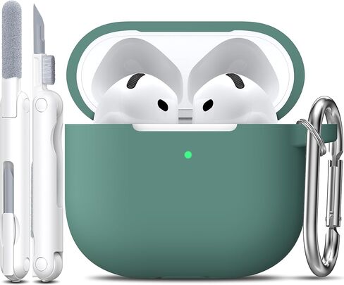 حافظة R-fun لأجهزة AirPods 4 مع مجموعة أدوات تنظيف، غطاء سيليكون ناعم واقٍ بالكامل مع سلسلة مفاتيح لحافظة AirPods 4 Gen للرجال والنساء، متوافقة مع حافظة Apple AirPods الجيل الرابع 2024، أسود in Saudi Arabia