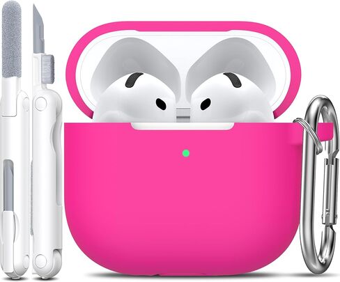 حافظة R-fun لأجهزة AirPods 4 مع مجموعة أدوات تنظيف، غطاء سيليكون ناعم واقٍ بالكامل مع سلسلة مفاتيح لحافظة AirPods 4 Gen للرجال والنساء، متوافقة مع حافظة Apple AirPods الجيل الرابع 2024، أسود in Saudi Arabia