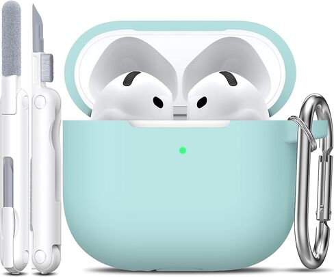 حافظة R-fun لأجهزة AirPods 4 مع مجموعة أدوات تنظيف، غطاء سيليكون ناعم واقٍ بالكامل مع سلسلة مفاتيح لحافظة AirPods 4 Gen للرجال والنساء، متوافقة مع حافظة Apple AirPods الجيل الرابع 2024، أسود in Saudi Arabia