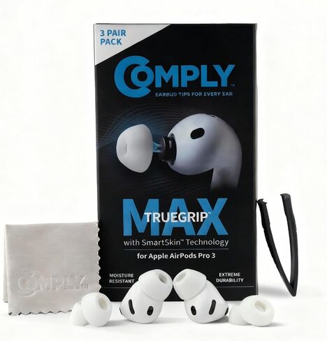 متوافق مع TrueGrip MAX | نصائح بديلة لسماعات الأذن من إسفنج الذاكرة الفاخر لجهاز Apple AirPods Pro Gen 3 | راحة تدوم طويلاً، أقصى قدر من المتانة، ملاءمة آمنة، عزل فائق للضوضاء| أسود (S/M/L) (3 أزواج) in Kuwait